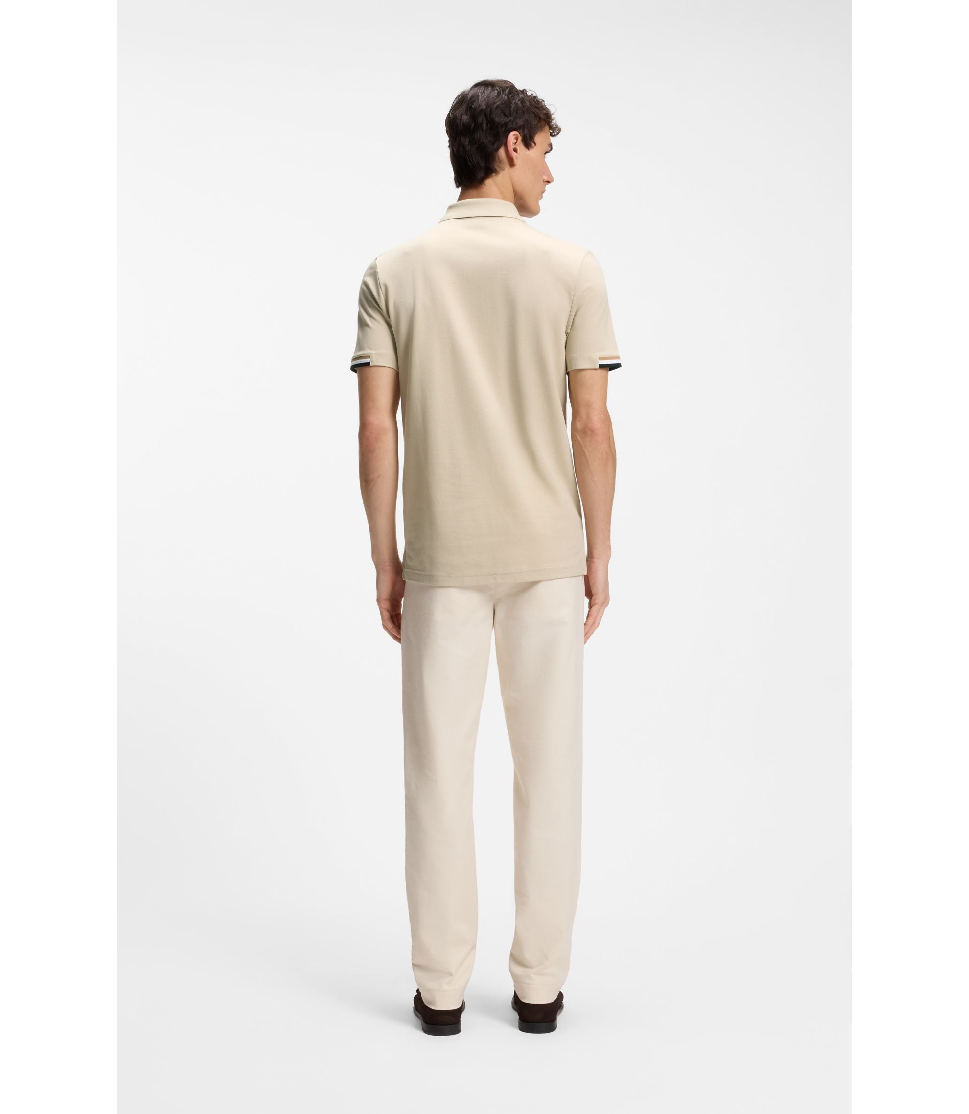 Boss Rubberised Logo Polo Shirt In Mercerised Cotton Light Beige