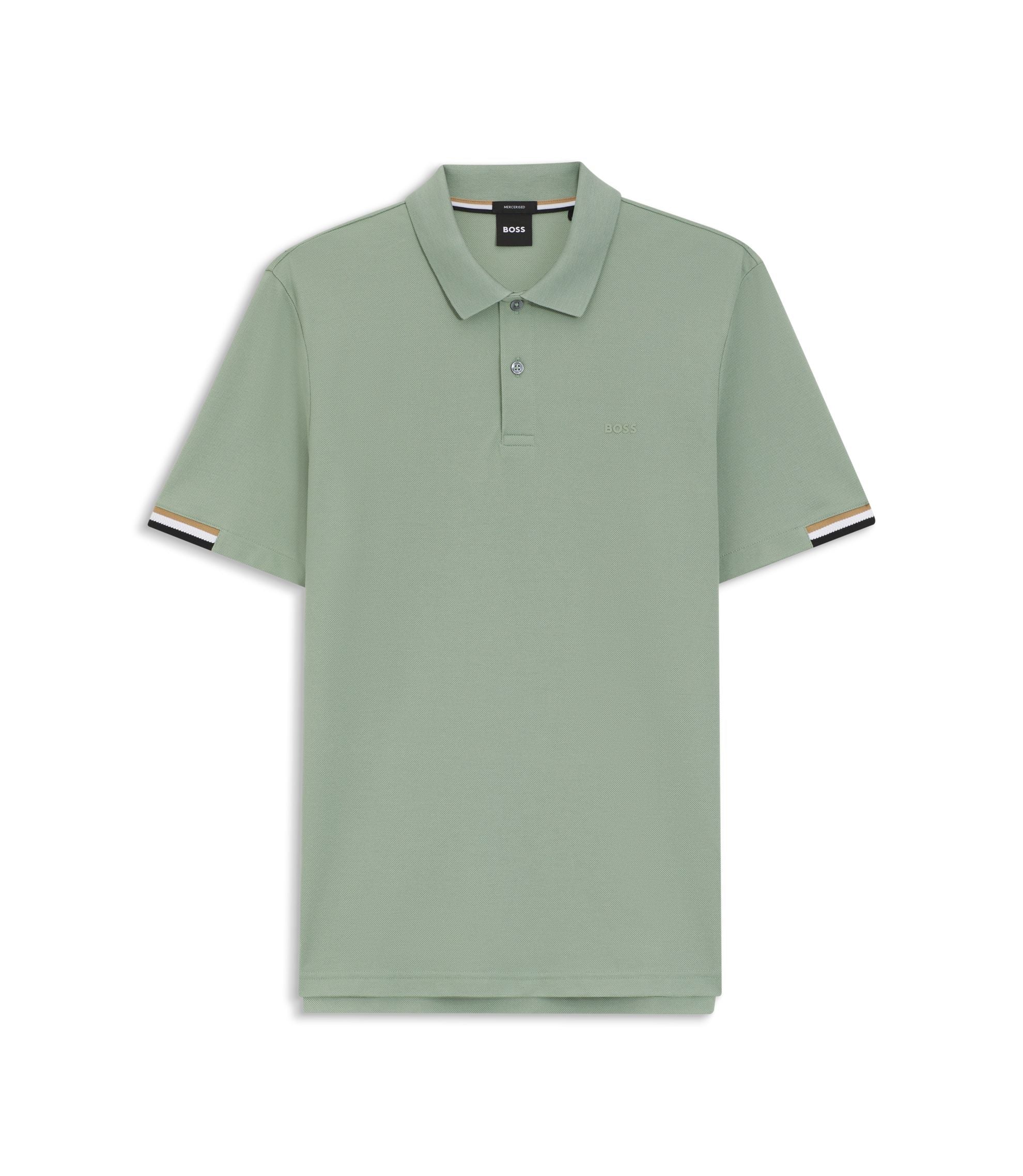 Boss Rubberised Logo Polo Shirt In Mercerised Cotton Light Green