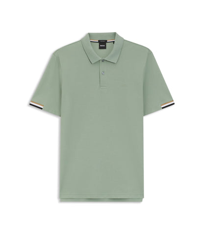 Boss Rubberised Logo Polo Shirt In Mercerised Cotton Light Green