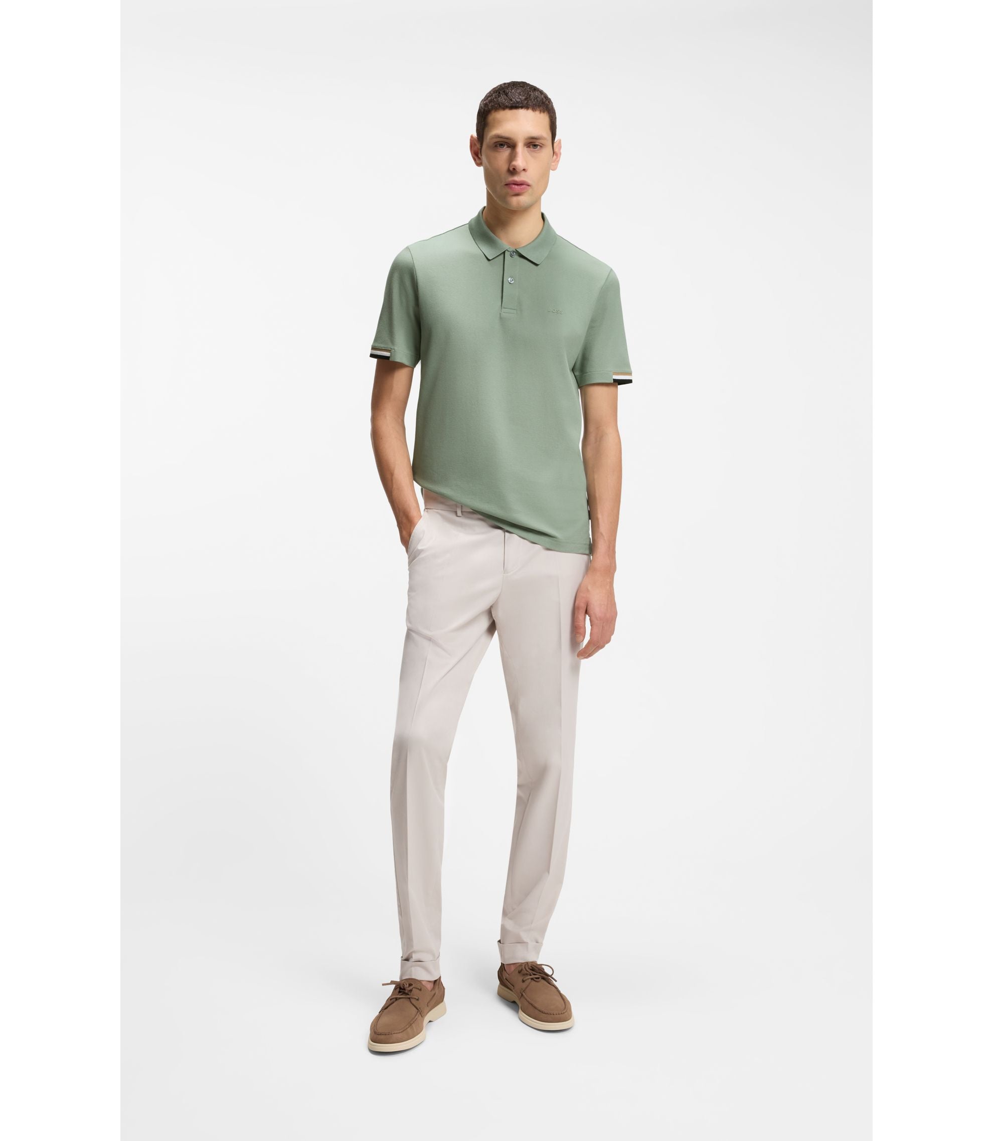 Boss Rubberised Logo Polo Shirt In Mercerised Cotton Light Green