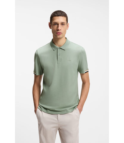 Boss Rubberised Logo Polo Shirt In Mercerised Cotton Light Green