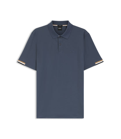Boss Rubberised Logo Polo Shirt In Mercerised Cotton Light Blue
