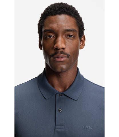 Boss Rubberised Logo Polo Shirt In Mercerised Cotton Light Blue