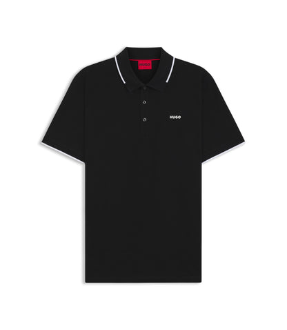 Hugo Embroidered Logo Slim Fit Polo Shirt In Stretch Cotton Black