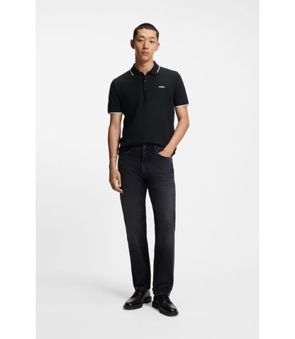 Hugo Embroidered Logo Slim Fit Polo Shirt In Stretch Cotton Black
