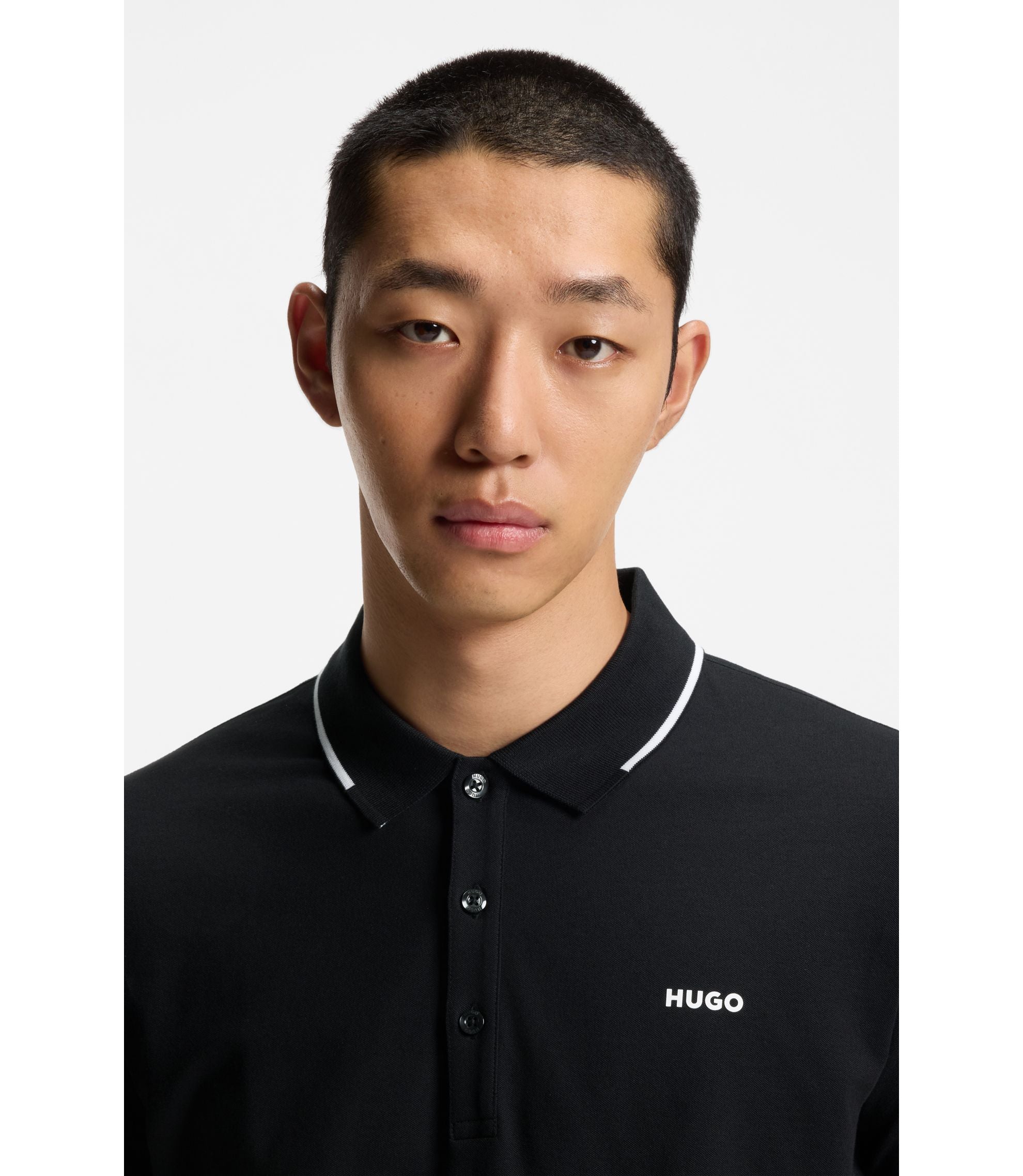 Hugo Embroidered Logo Slim Fit Polo Shirt In Stretch Cotton Black