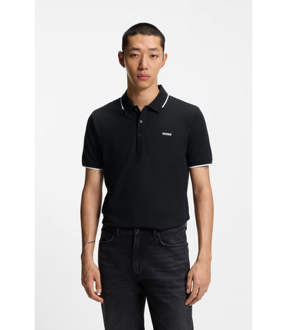 Hugo Embroidered Logo Slim Fit Polo Shirt In Stretch Cotton Black