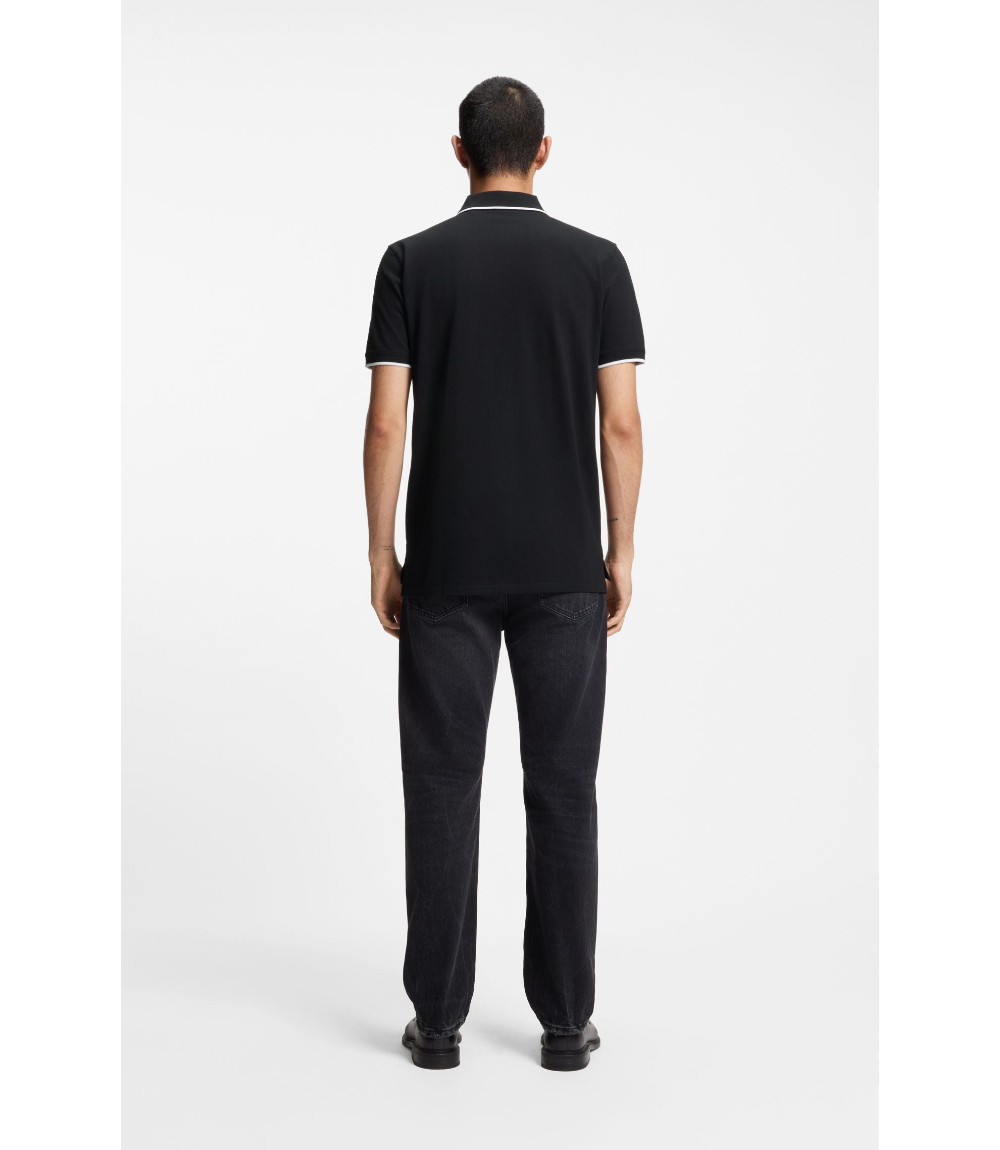 Hugo Embroidered Logo Slim Fit Polo Shirt In Stretch Cotton Black