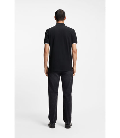 Hugo Embroidered Logo Slim Fit Polo Shirt In Stretch Cotton Black