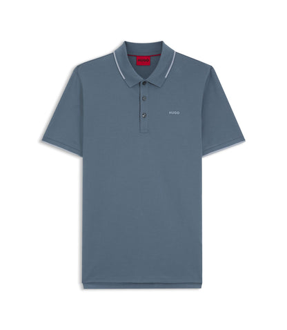 Hugo Embroidered Logo Slim Fit Polo Shirt In Stretch Cotton Light Blue