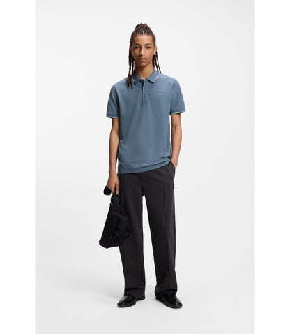 Hugo Embroidered Logo Slim Fit Polo Shirt In Stretch Cotton Light Blue
