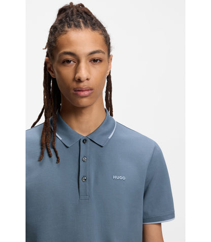 Hugo Embroidered Logo Slim Fit Polo Shirt In Stretch Cotton Light Blue
