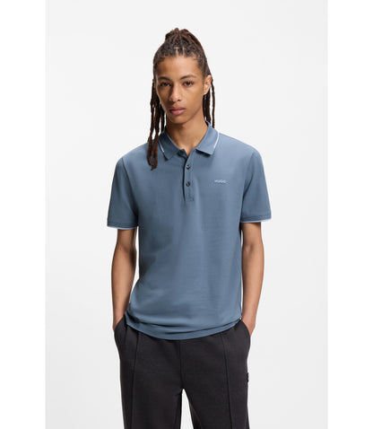 Hugo Embroidered Logo Slim Fit Polo Shirt In Stretch Cotton Light Blue