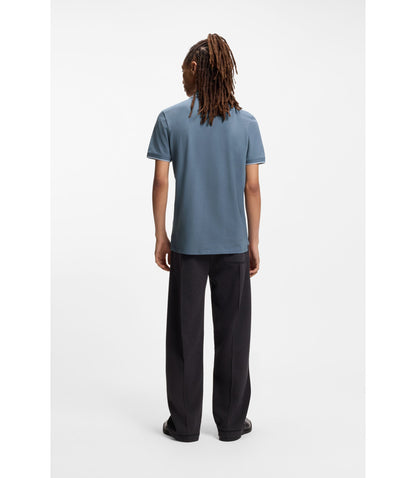 Hugo Embroidered Logo Slim Fit Polo Shirt In Stretch Cotton Light Blue