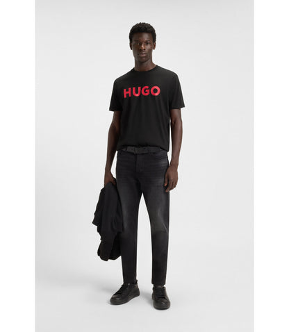 Hugo Cotton Jersey T Shirt With Logo Print Black