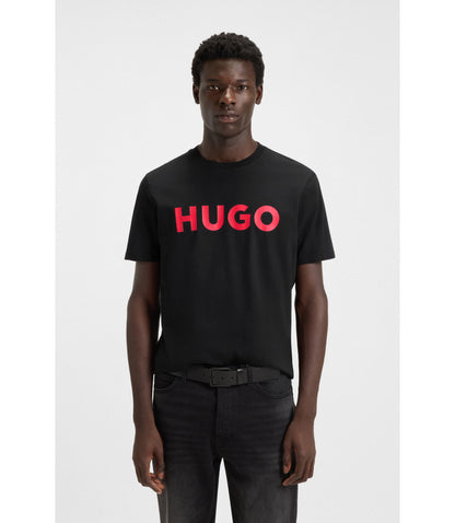 Hugo Cotton Jersey T Shirt With Logo Print Black
