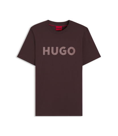 Hugo Cotton Jersey T Shirt With Logo Print Light Brown