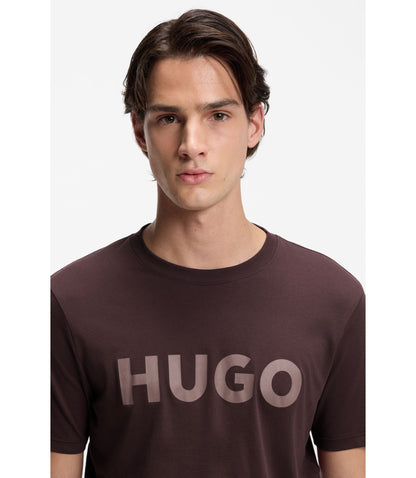 Hugo Cotton Jersey T Shirt With Logo Print Light Brown