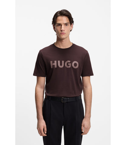 Hugo Cotton Jersey T Shirt With Logo Print Light Brown