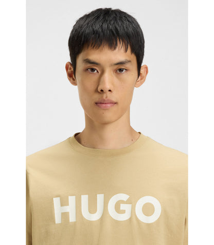 Hugo Cotton Jersey T Shirt With Logo Print Beige