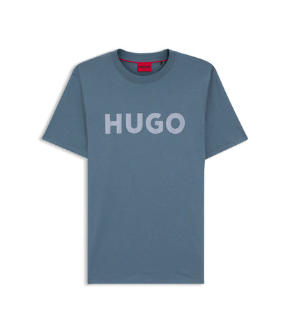 Hugo Cotton Jersey T Shirt With Logo Print Light Blue