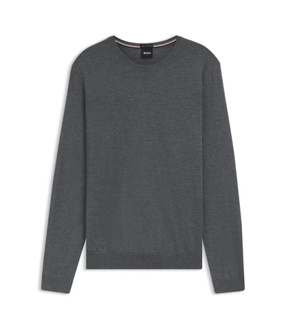 Boss Slim Fit Sweater In Merino Wool Grey