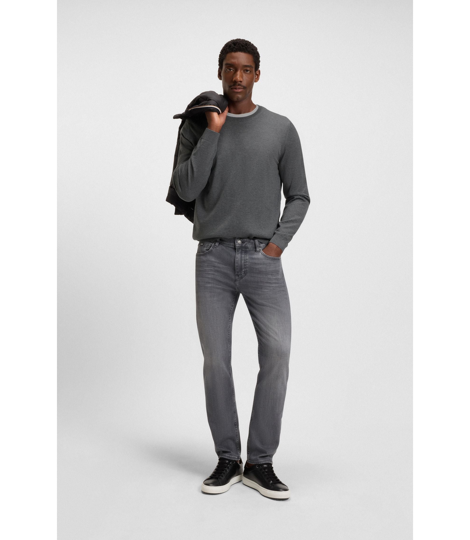 Boss Slim Fit Sweater In Merino Wool Grey