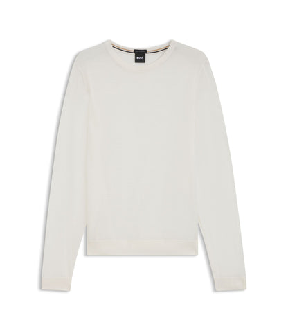 Boss Slim Fit Sweater In Merino Wool White