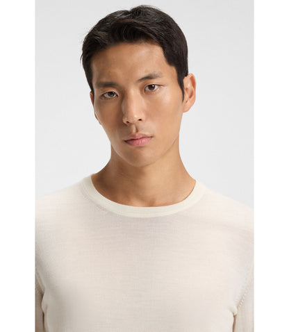 Boss Slim Fit Sweater In Merino Wool White