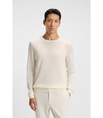 Boss Slim Fit Sweater In Merino Wool White