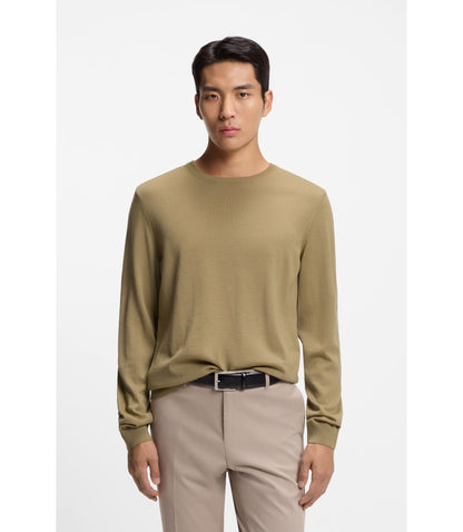 Boss Slim Fit Sweater In Merino Wool Khaki