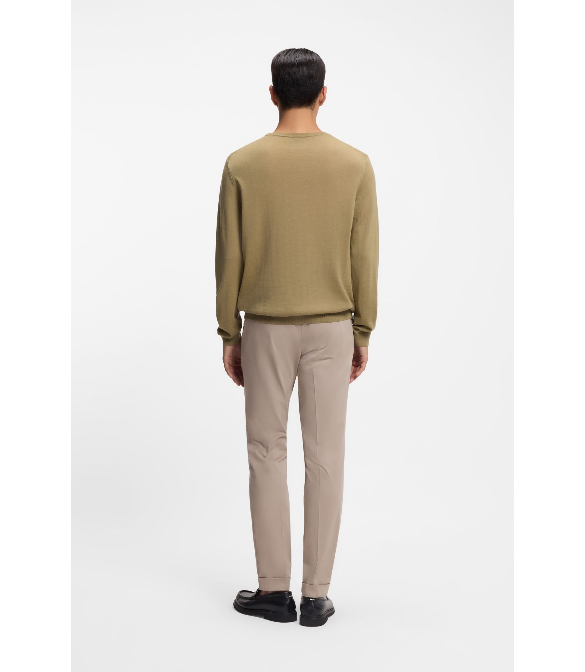 Boss Slim Fit Sweater In Merino Wool Khaki