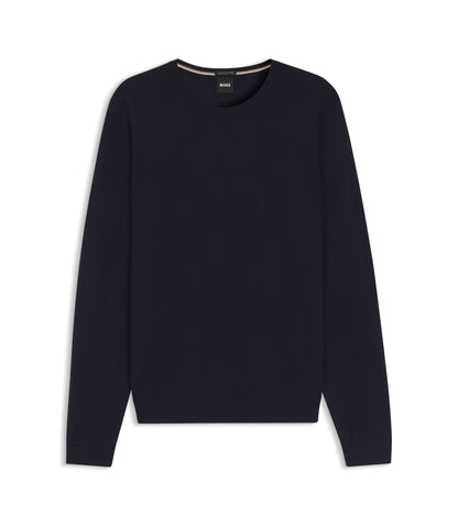 Boss Slim Fit Sweater In Merino Wool Dark Blue