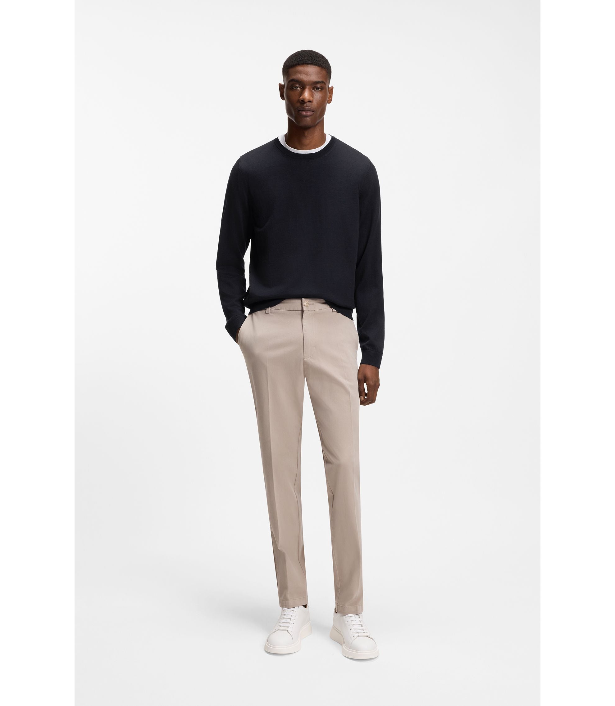 Boss Slim Fit Sweater In Merino Wool Dark Blue