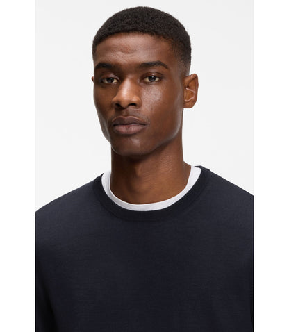 Boss Slim Fit Sweater In Merino Wool Dark Blue