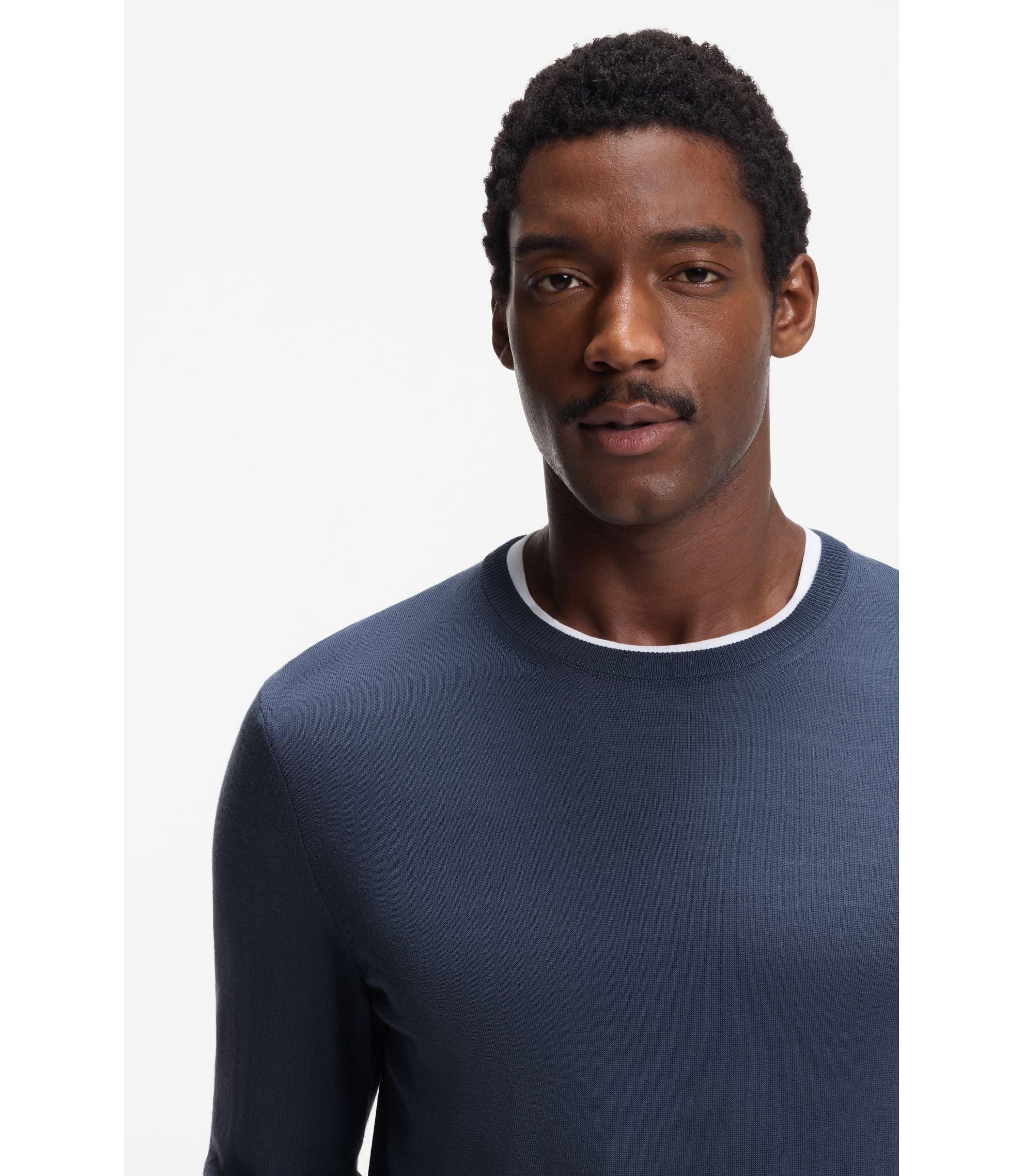 Boss Slim Fit Sweater In Merino Wool Light Blue