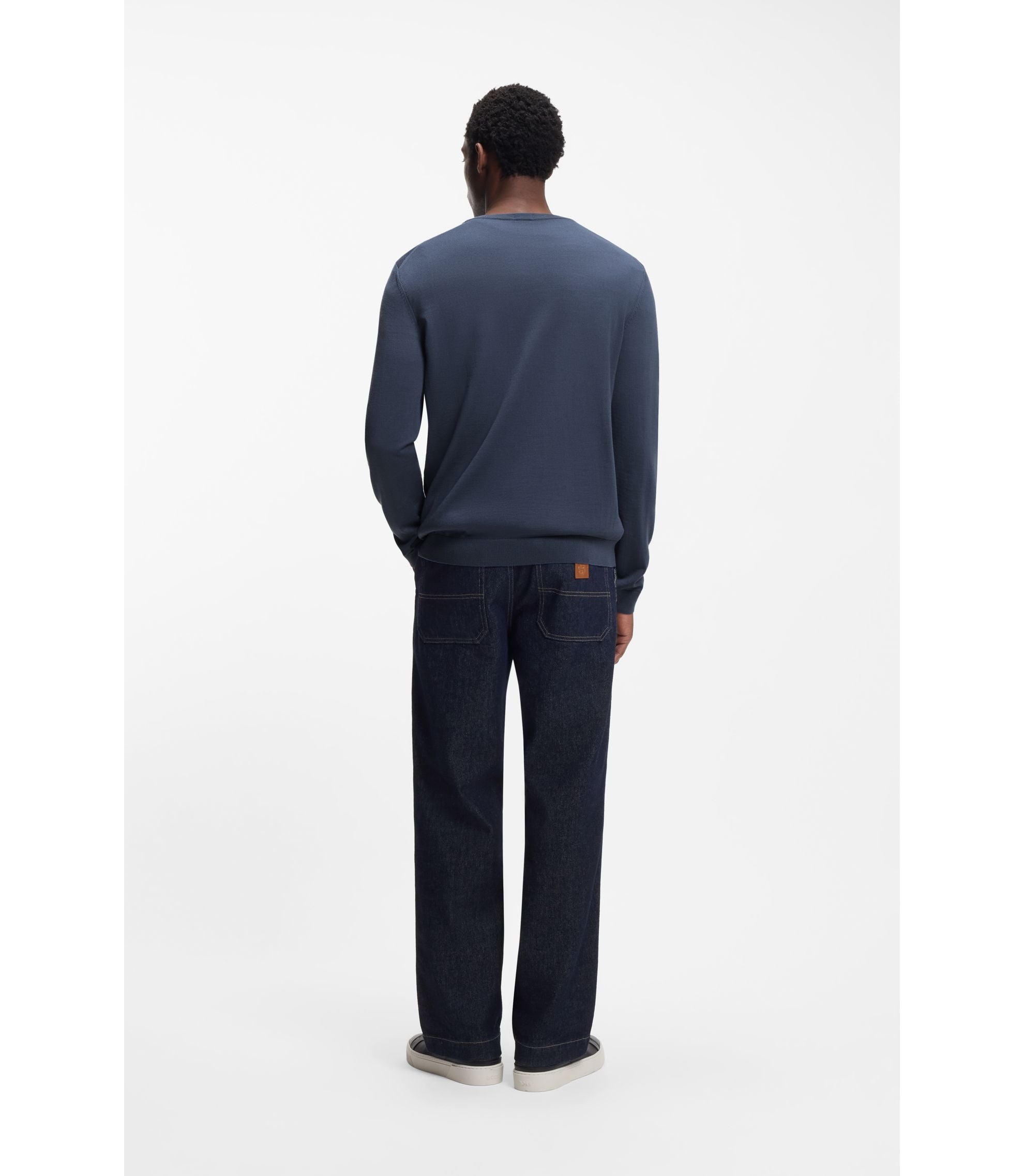 Boss Slim Fit Sweater In Merino Wool Light Blue