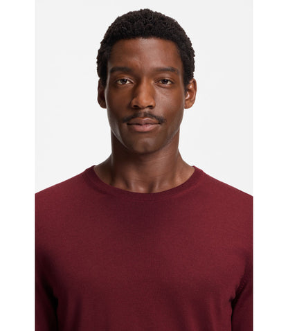 Boss Slim Fit Sweater In Merino Wool Dark Red