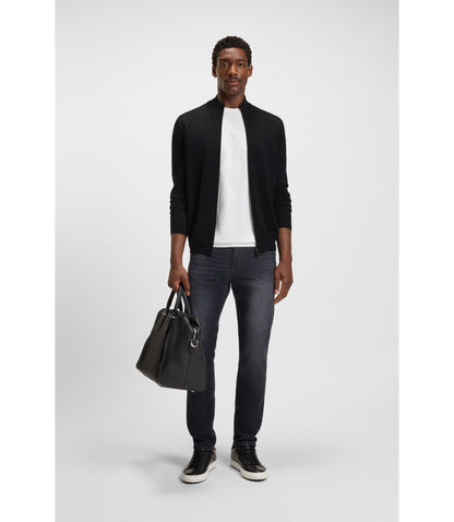 Boss Knitted Cardigan In Virgin Wool Black