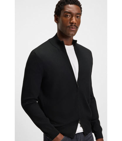 Boss Knitted Cardigan In Virgin Wool Black