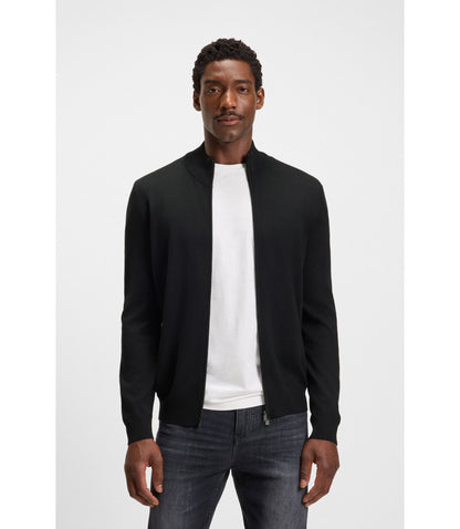 Boss Knitted Cardigan In Virgin Wool Black