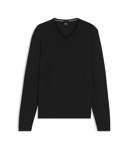 Boss Virgin Wool Sweater With V Neckline Black