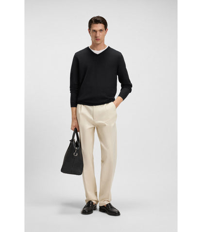 Boss Virgin Wool Sweater With V Neckline Black