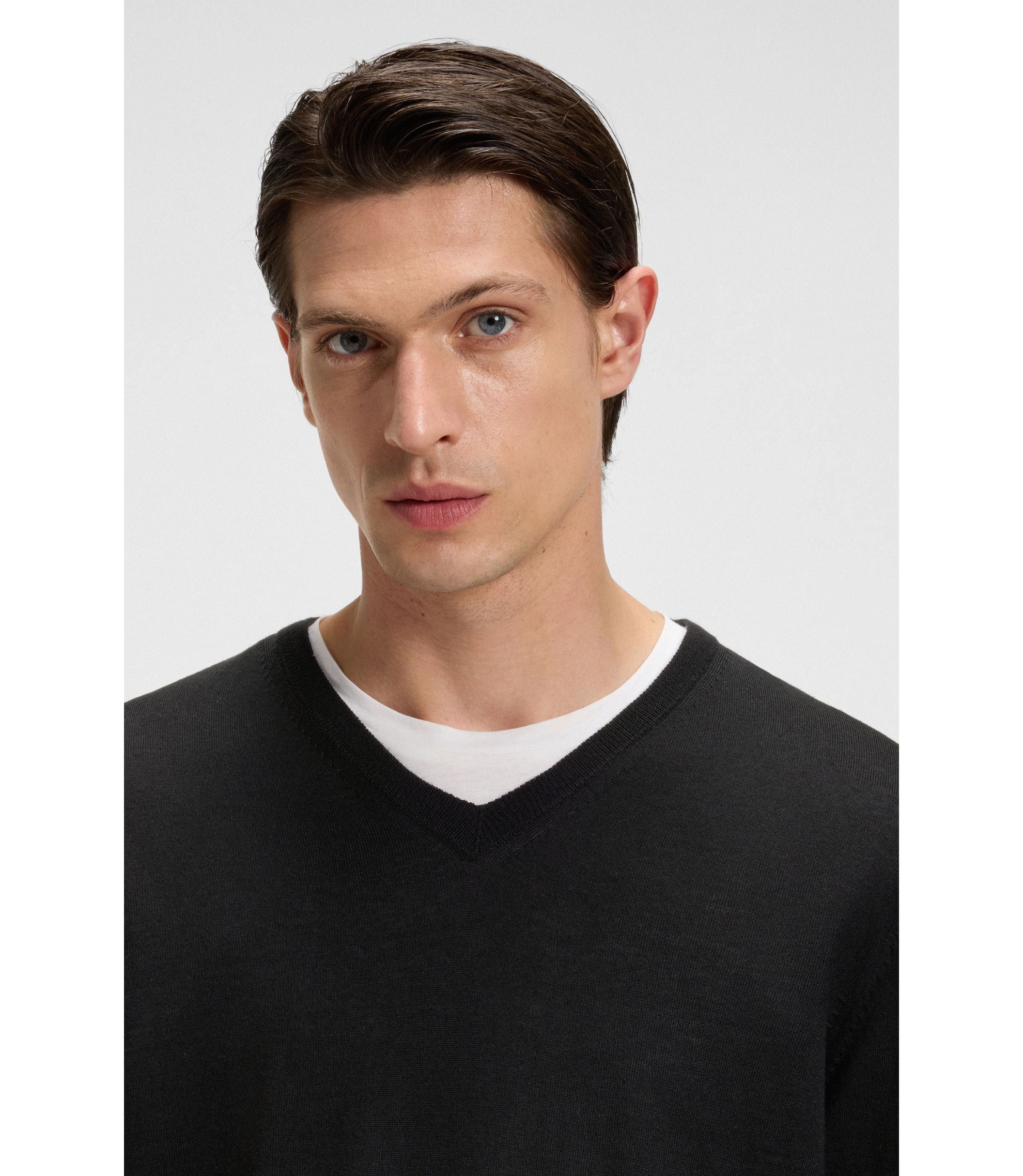 Boss Virgin Wool Sweater With V Neckline Black