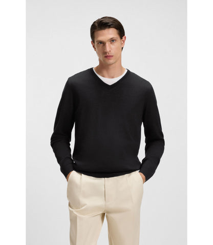 Boss Virgin Wool Sweater With V Neckline Black