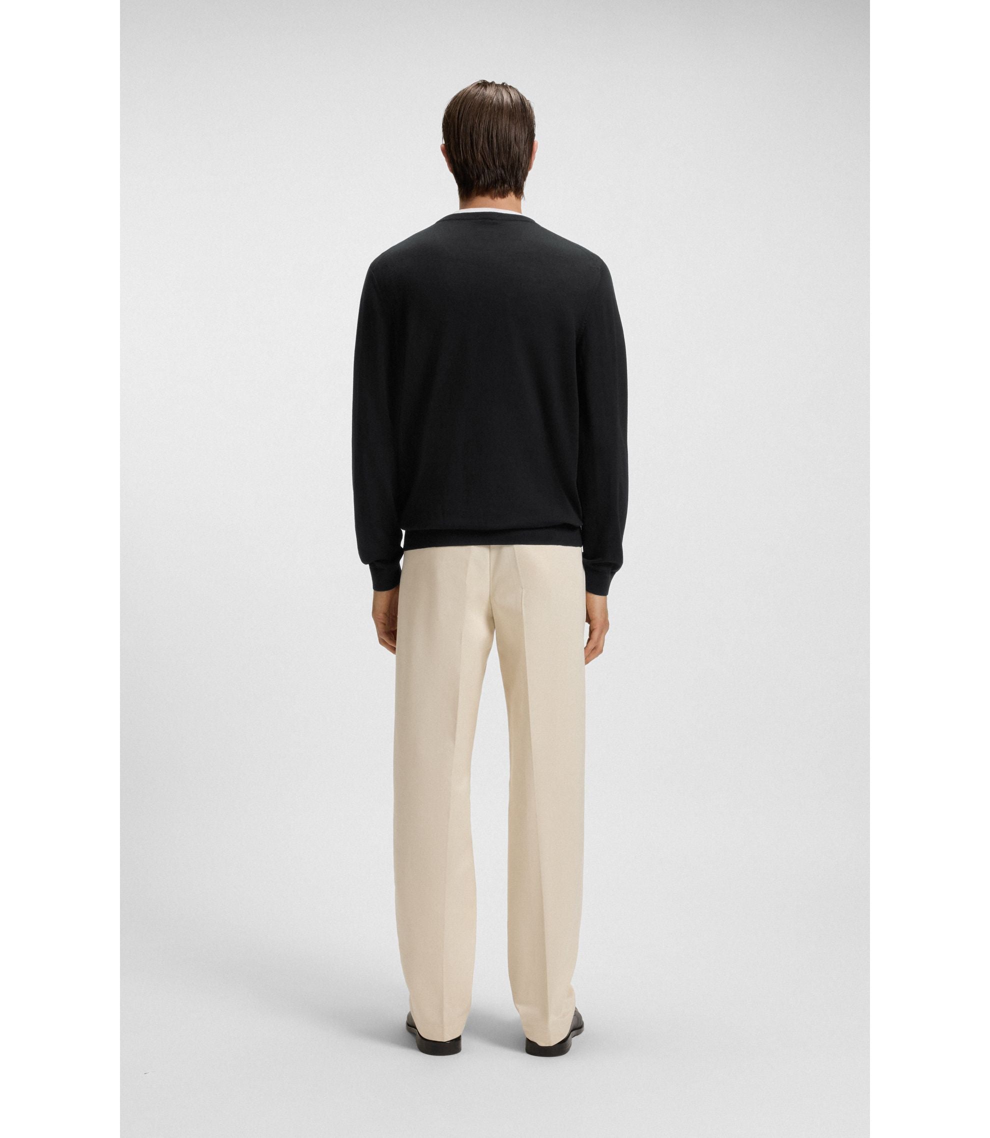Boss Virgin Wool Sweater With V Neckline Black