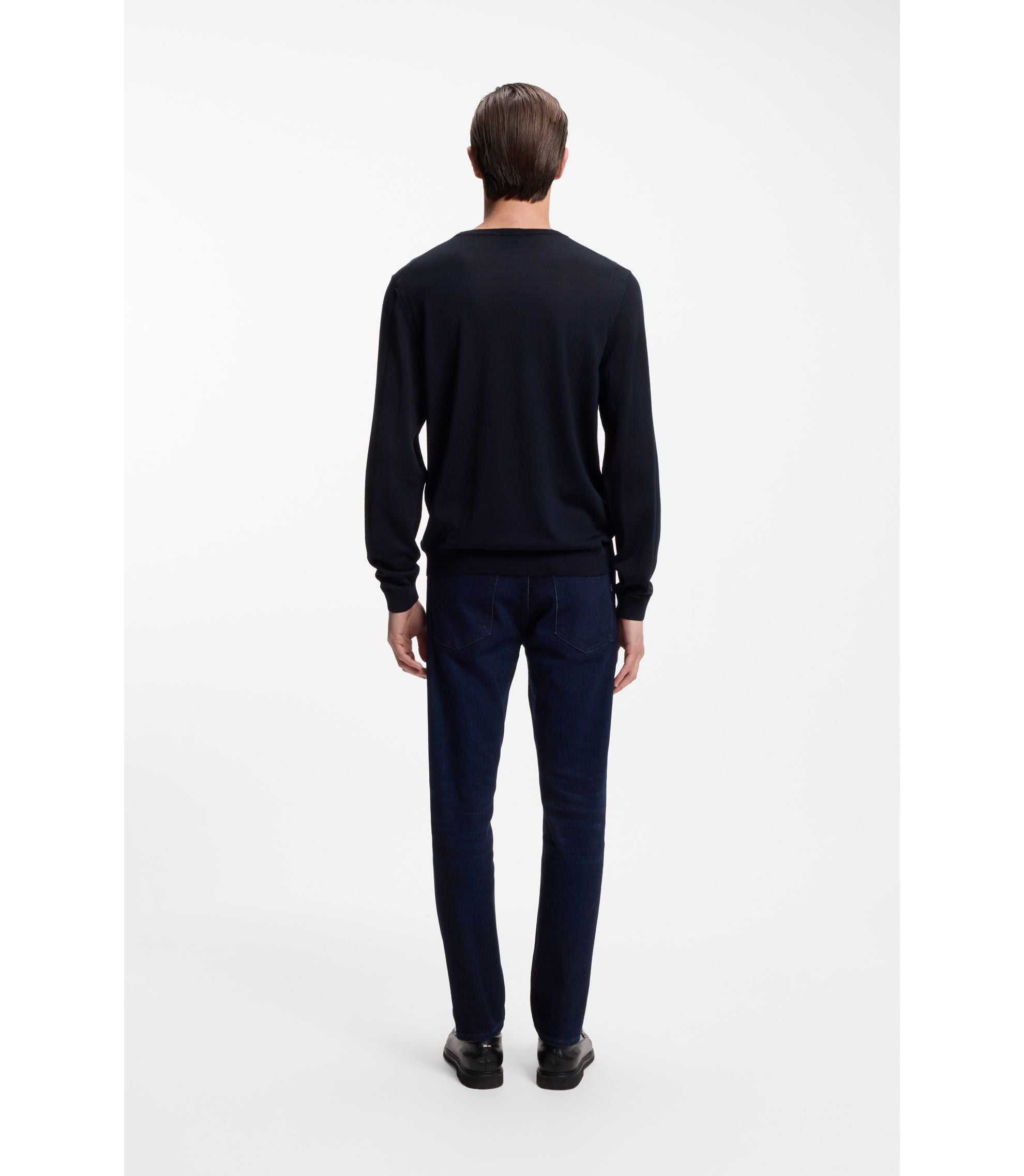 Boss Virgin Wool Sweater With V Neckline Dark Blue