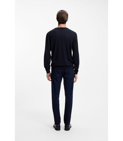 Boss Virgin Wool Sweater With V Neckline Dark Blue
