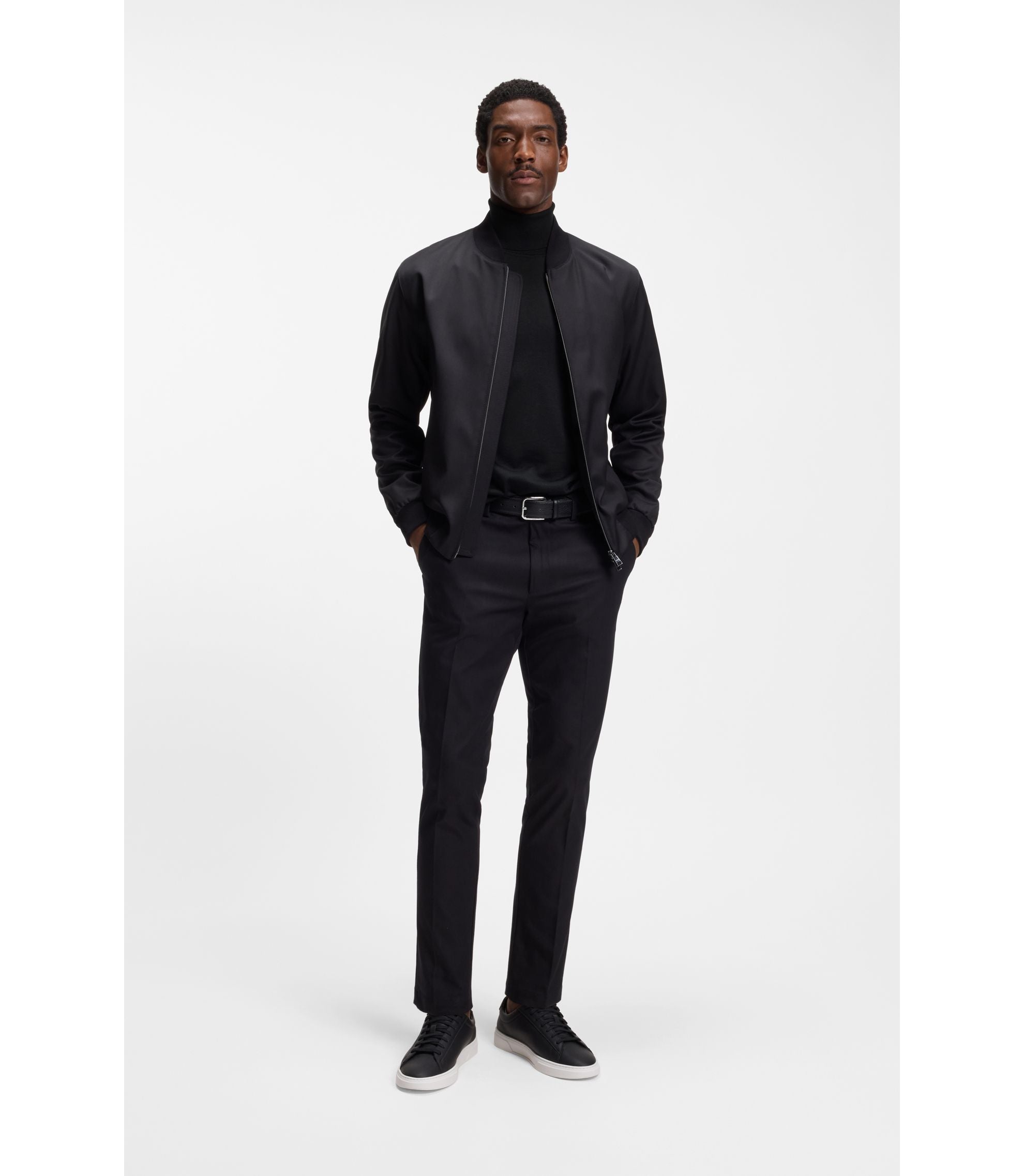 Boss Merino Wool Rollneck Sweater In A Slim Fit Black