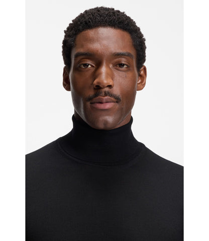 Boss Merino Wool Rollneck Sweater In A Slim Fit Black